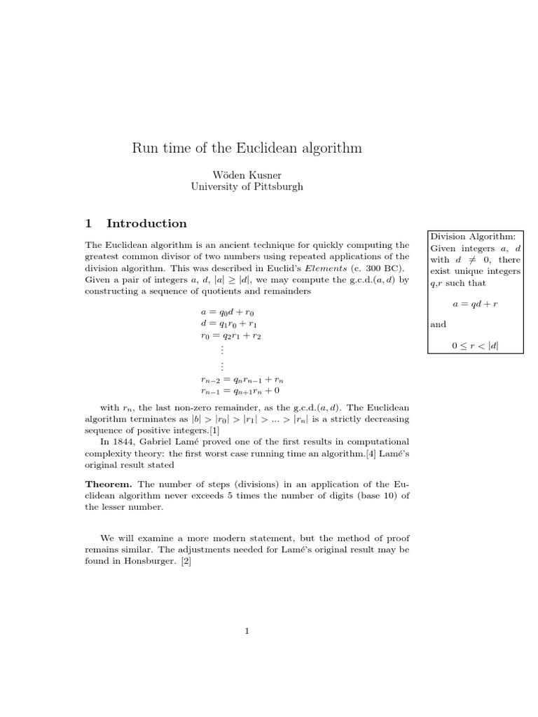 Lame Theorem PDF Division (Mathematics) Mathematical Analysis