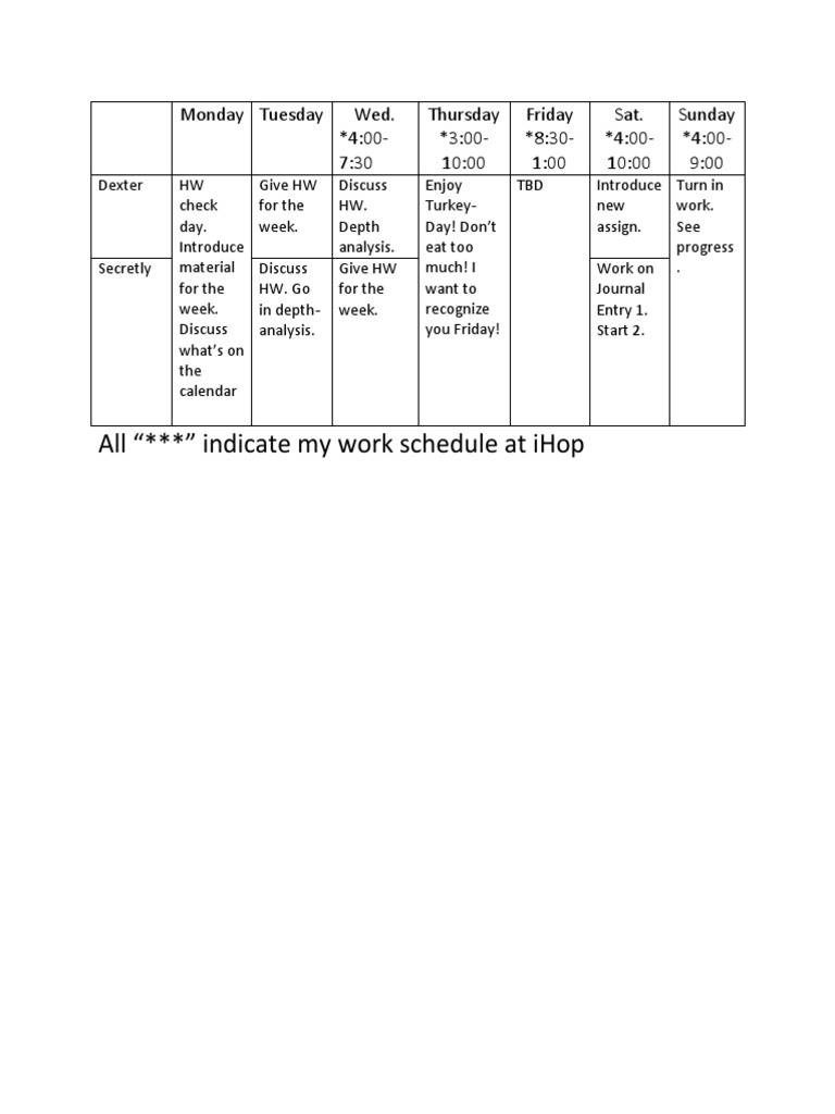 Weekly Schedule and Homework Plan | PDF | Language Arts & Discipline ...
