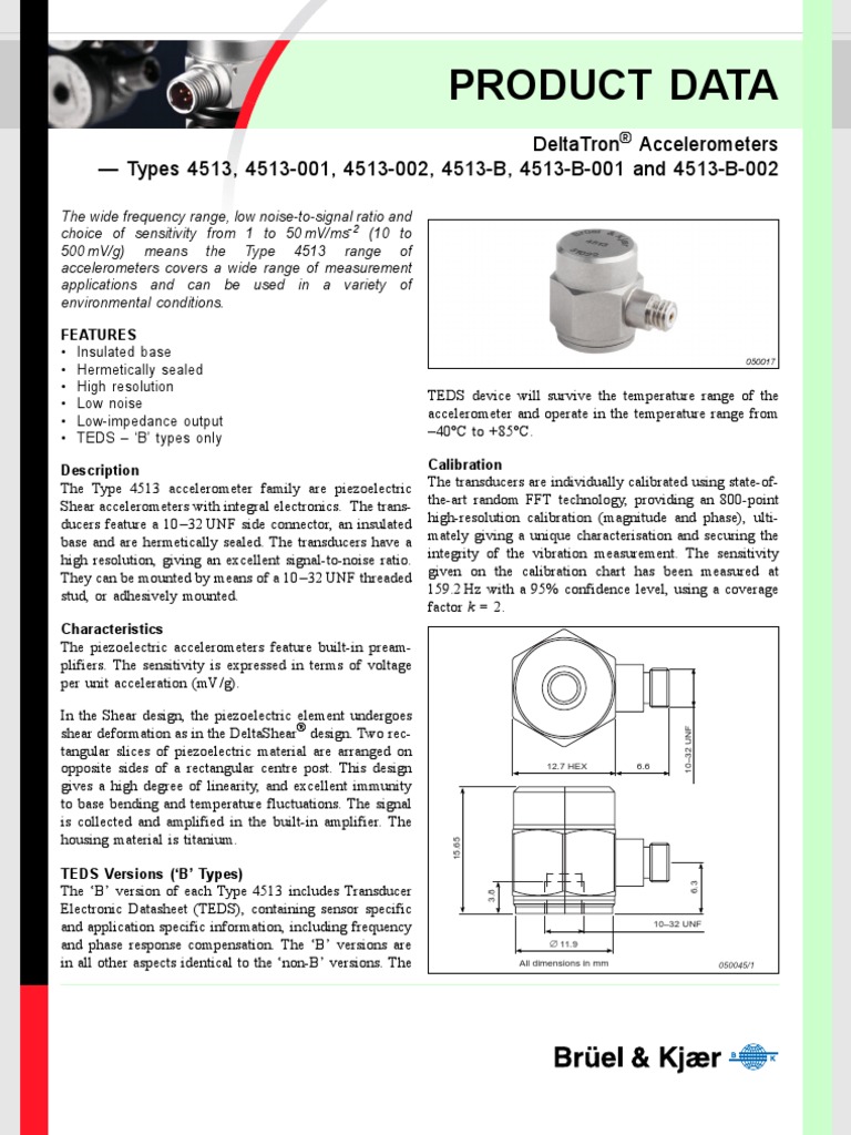 Data sheet Accelerometer 4513 Accelerometer Piezoelectricity