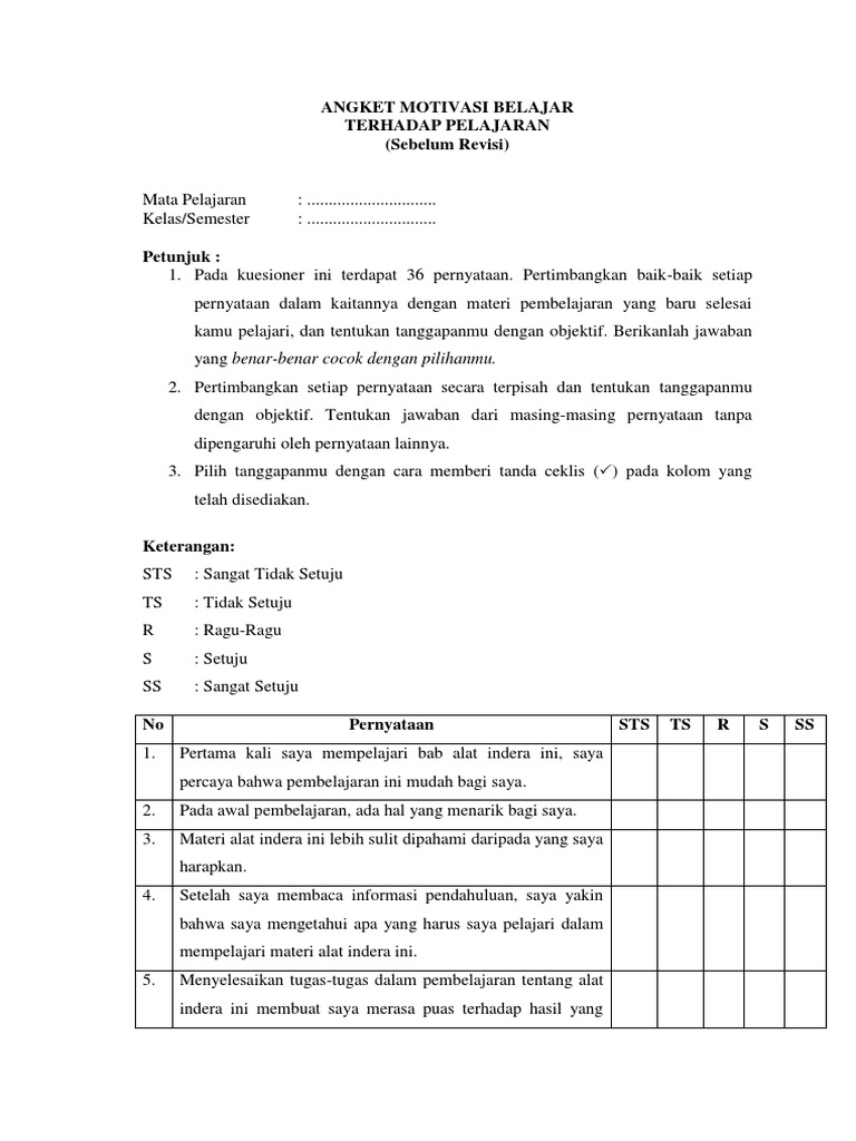 Angket Motivasi Belajar - Riset