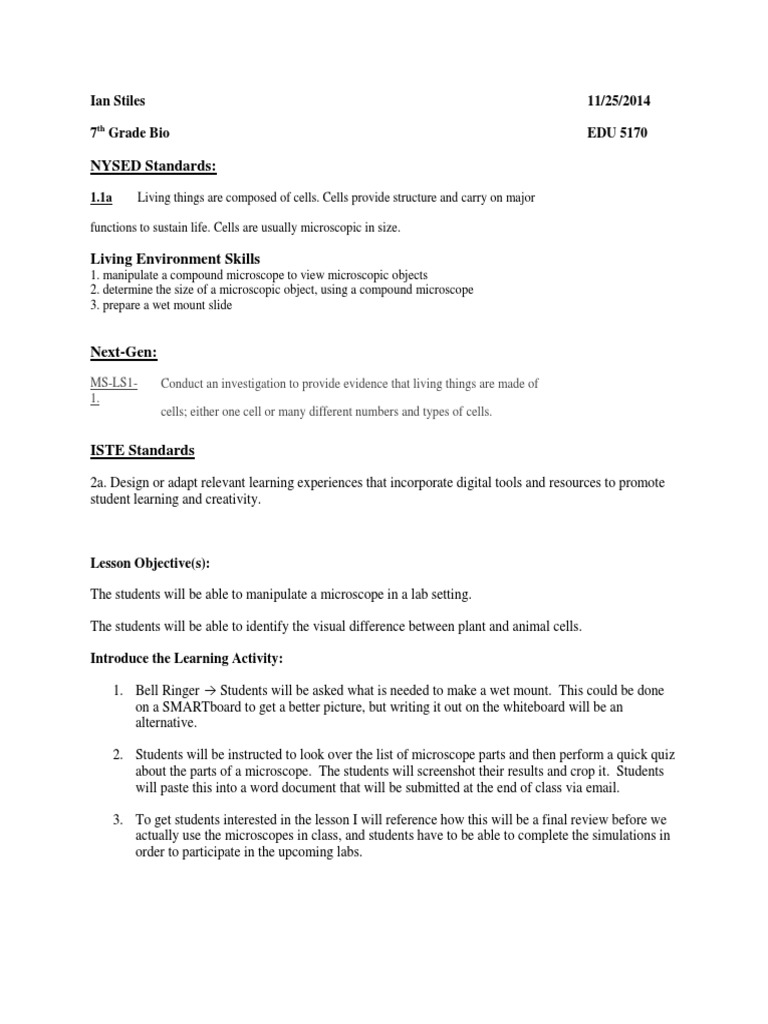 Microscope Lesson Plan Lesson Plan Simulation