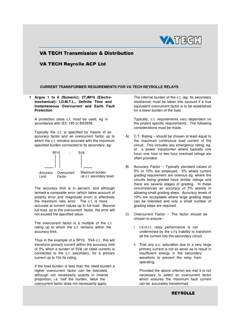 Current Transformer Selection Guide | PDF | Transformer | Relay