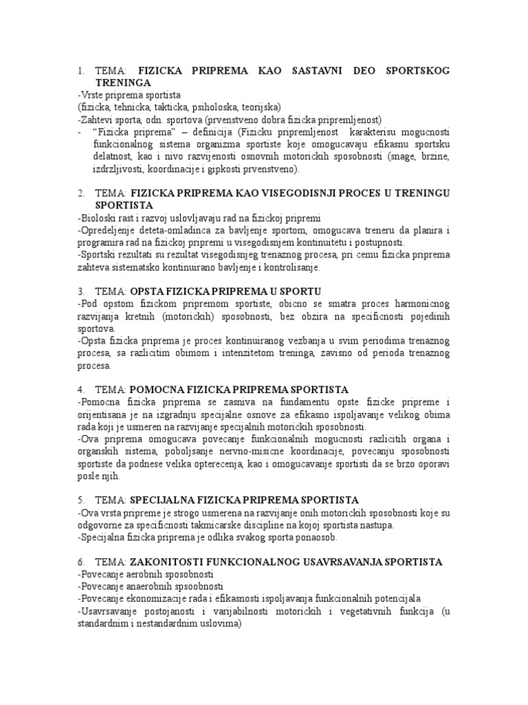 Fizicka Priprema-Teme, Predavanja | PDF
