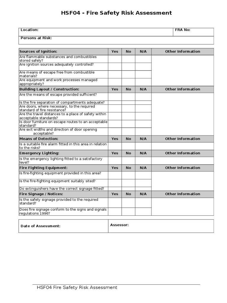 Fire Safety Risk Assessment Template | PDF