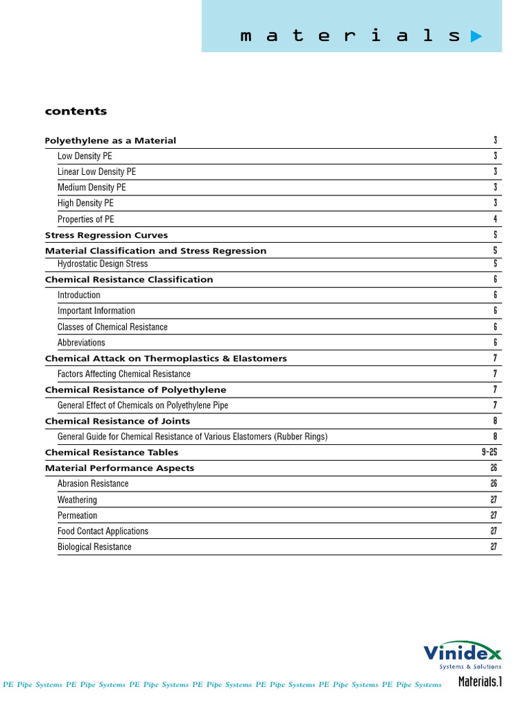 Vinidex Section 2 Materials PDF Polyethylene Wear