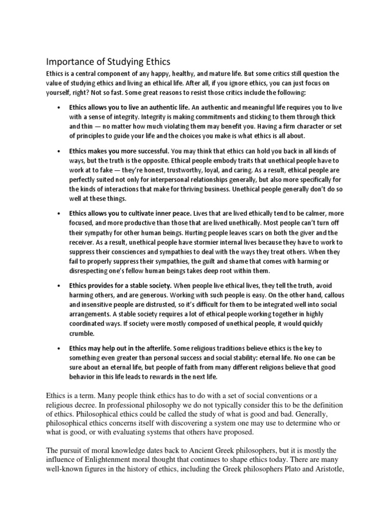 Importance of Studying Ethics | Utilitarianism | Morality