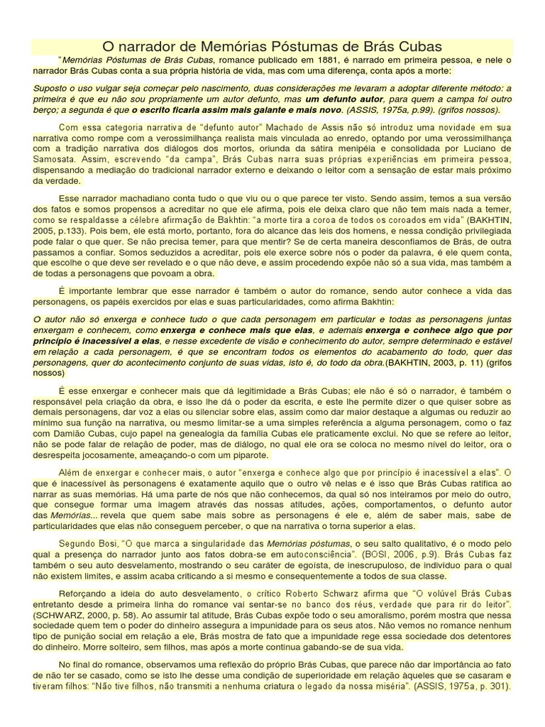 O Narrador de Memórias Póstumas de Brás Cubas Download grátis PDF Narração Science