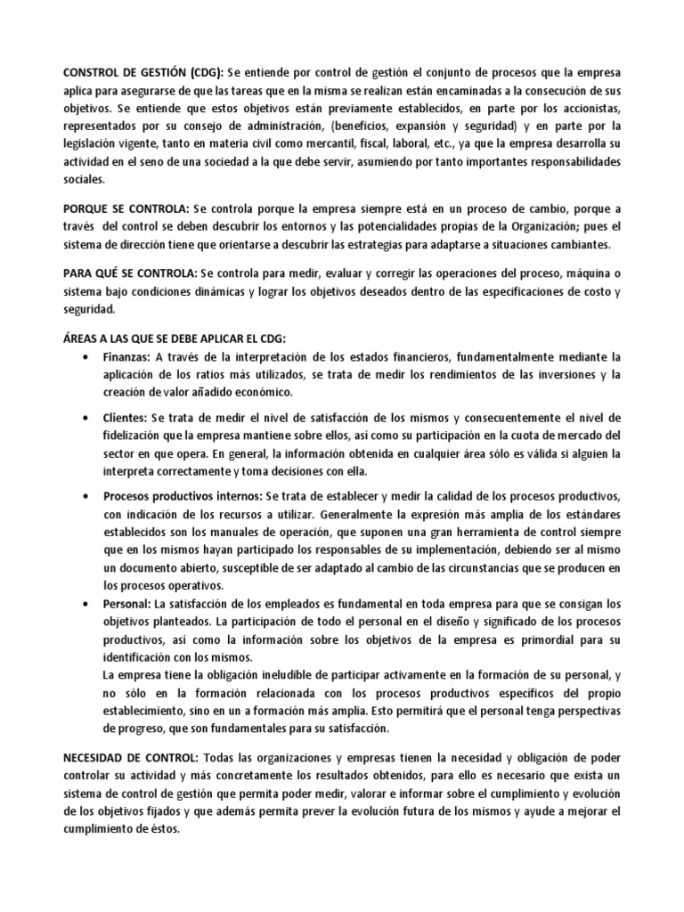 Control de Gestion Empresarial | PDF | Toma de decisiones | Calidad ...