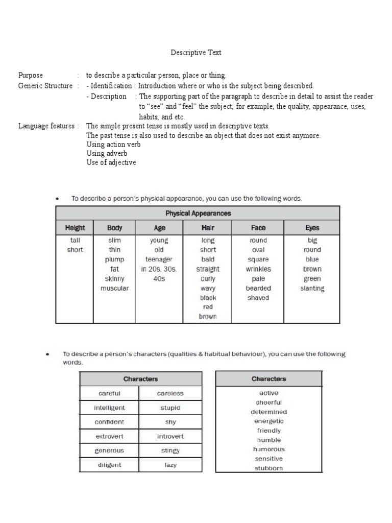 Language Features of Descriptive Text | PDF