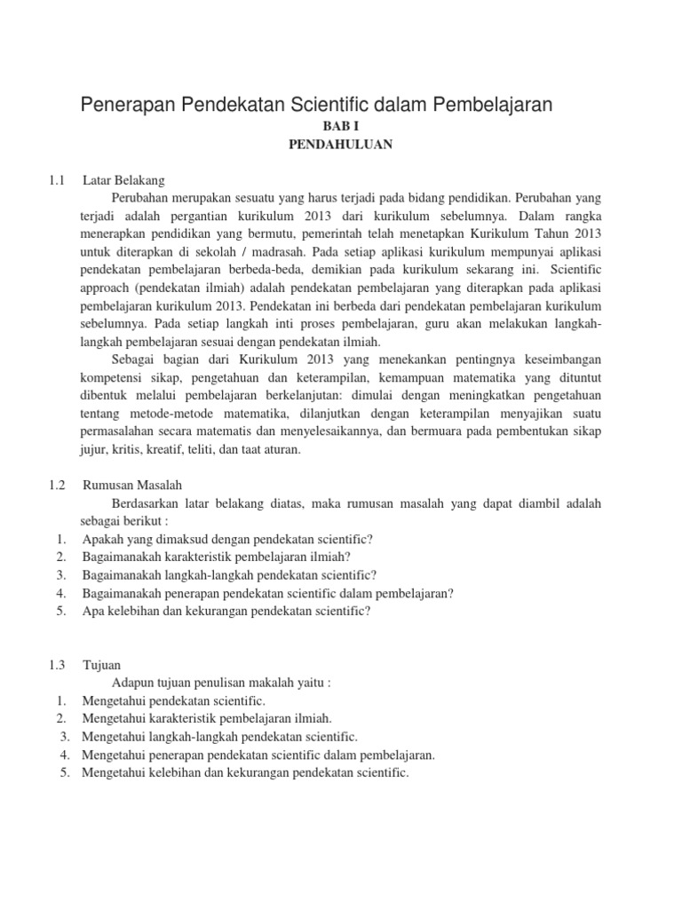 Penerapan Pendekatan Scientific Dalam Pembelajaran