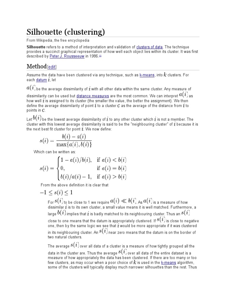 Silhouette (Clustering) : Method | PDF