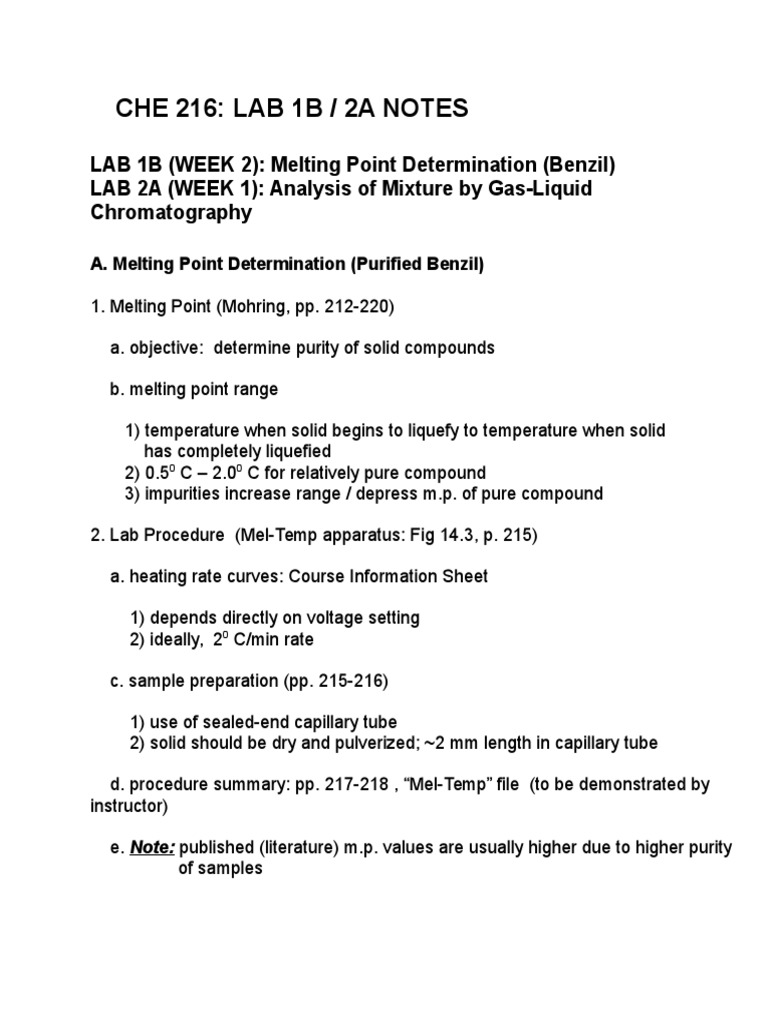 Che 216: Lab 1B / 2A Notes | PDF