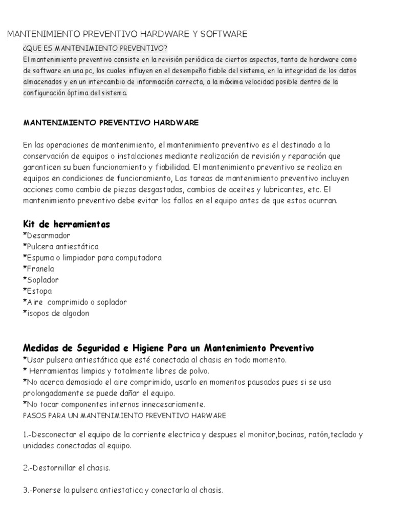 Mantenimiento Preventivo Hardware y Software | PDF | Archivo de ...