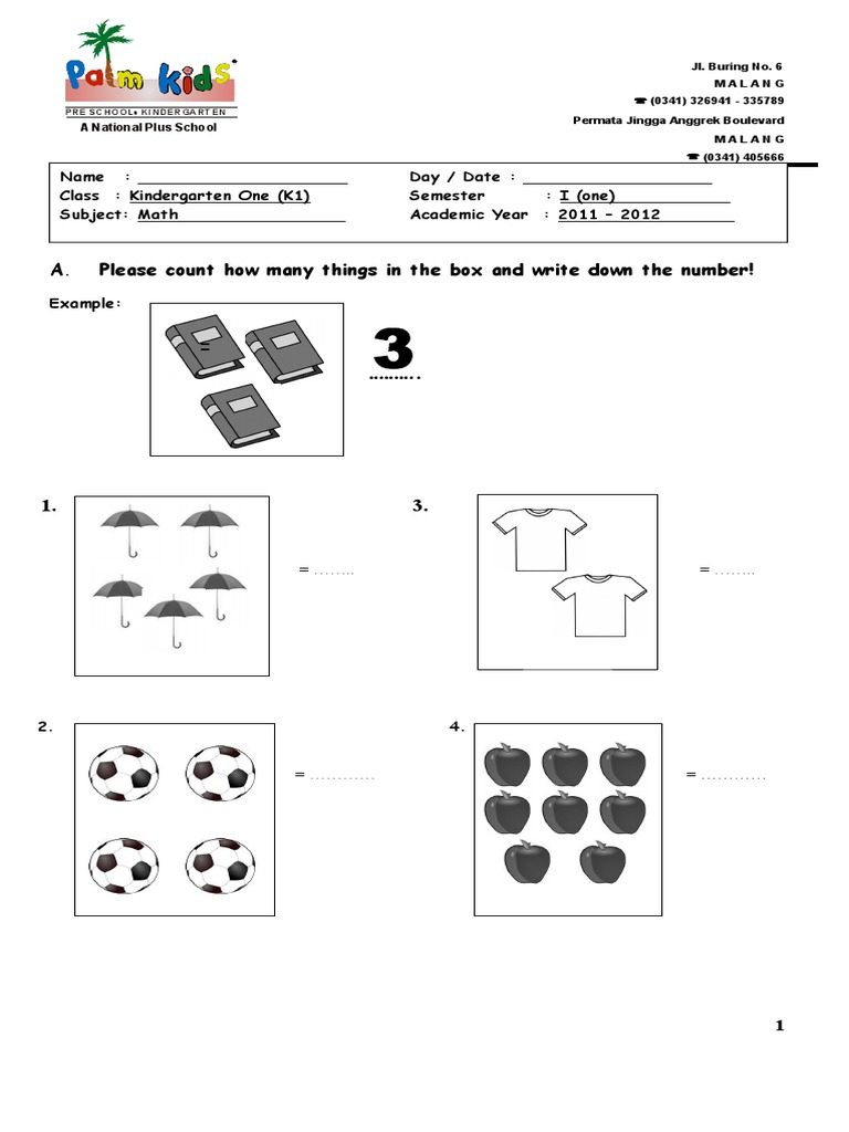 Kindergarten Math Activity Sheet | PDF