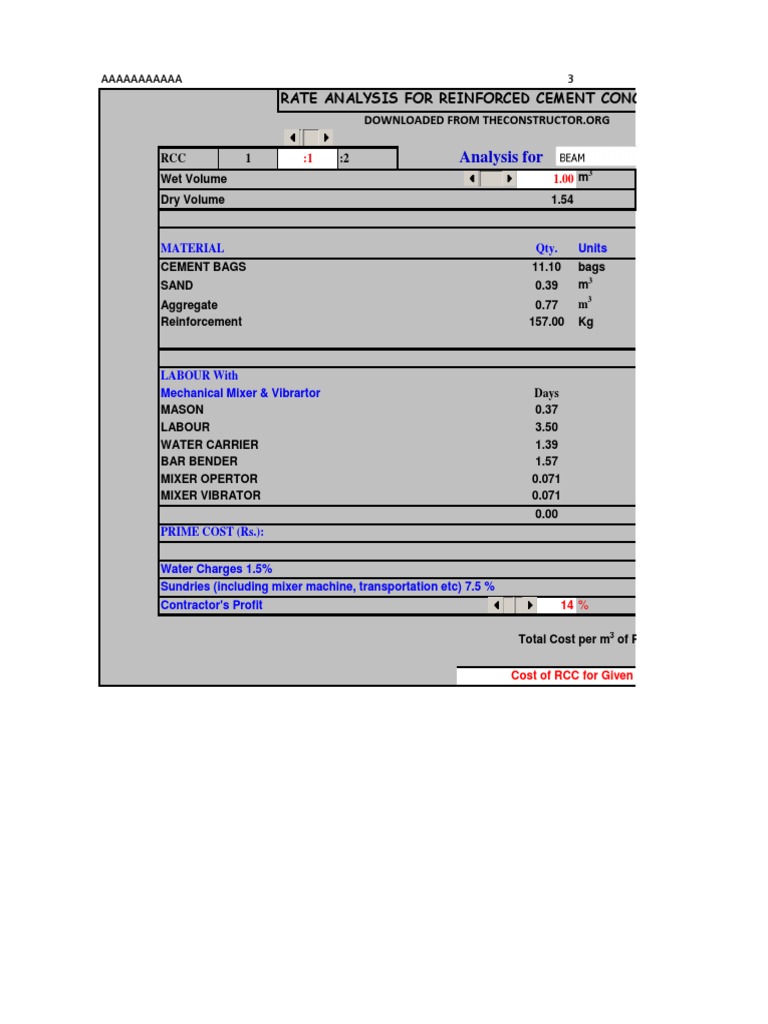 RCC Rate Analsysis | PDF