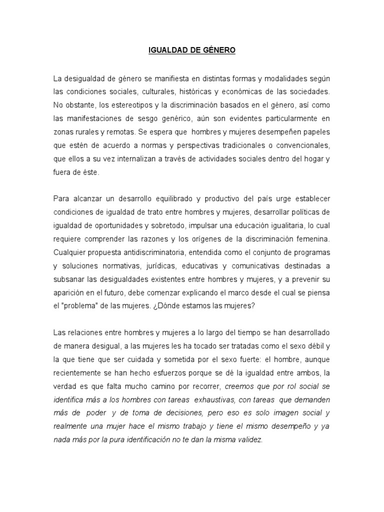 Promoviendo la Igualdad de Género | PDF | Igualdad de género | Estudios ...