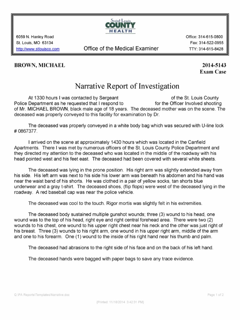 St. Louis County Medical Examiner narrative report