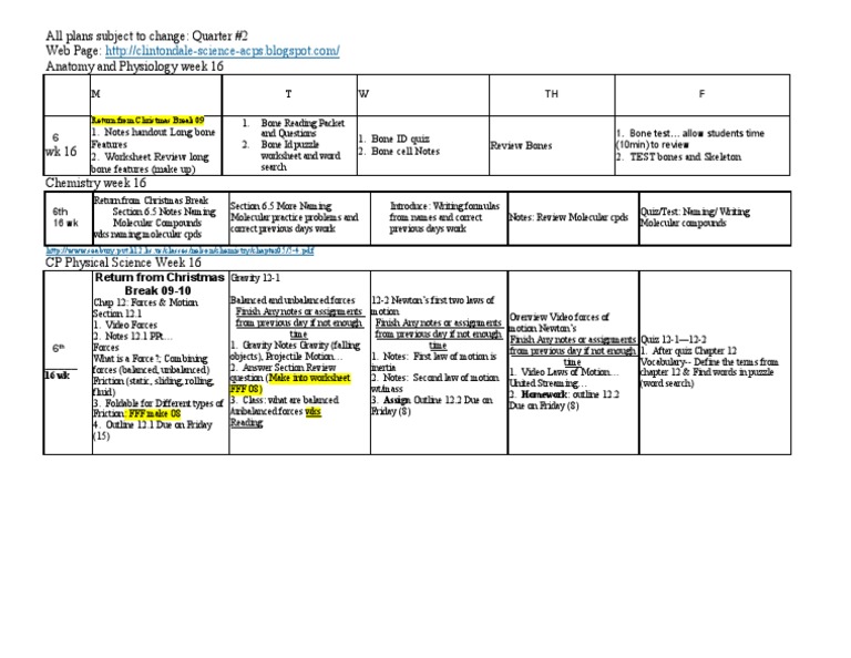 Science Classes Week 16 Schedule Post | PDF | Force | Mechanical ...