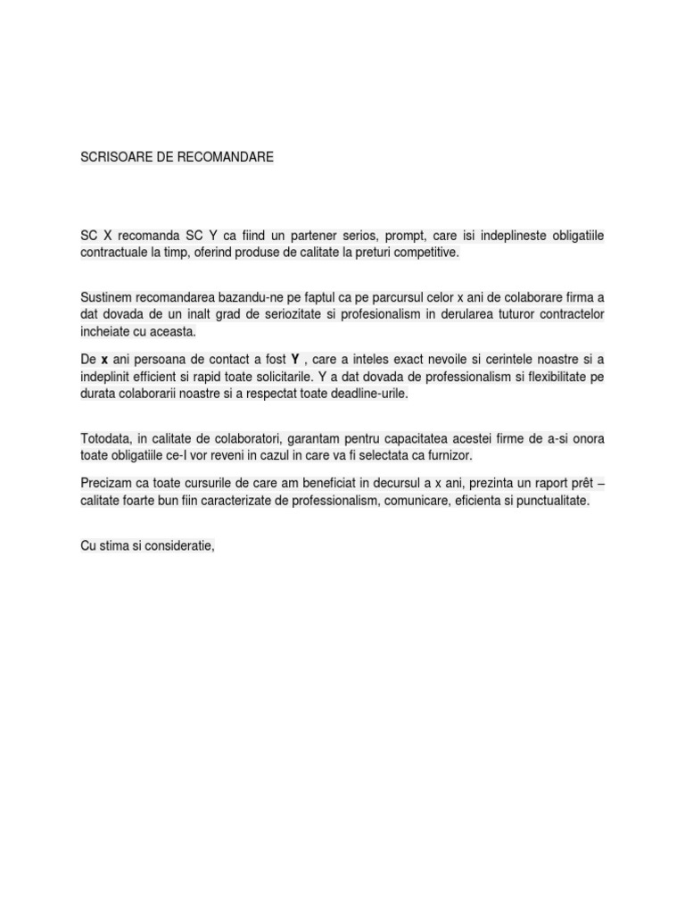 Model Scrisoare Recomandare
