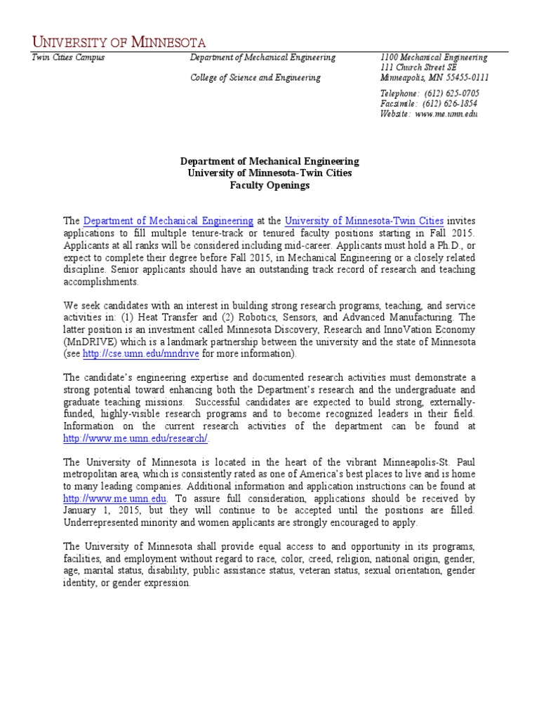 Faculty Positions in Mechanical Engineering | PDF