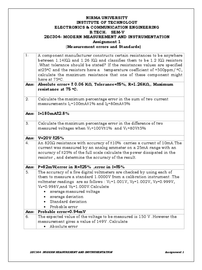 2Ec304-Modern Measurement and Instrumentation Assignment 1 | PDF