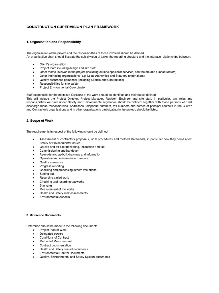 Construction Supervision Plan General Contractor Quality Assurance