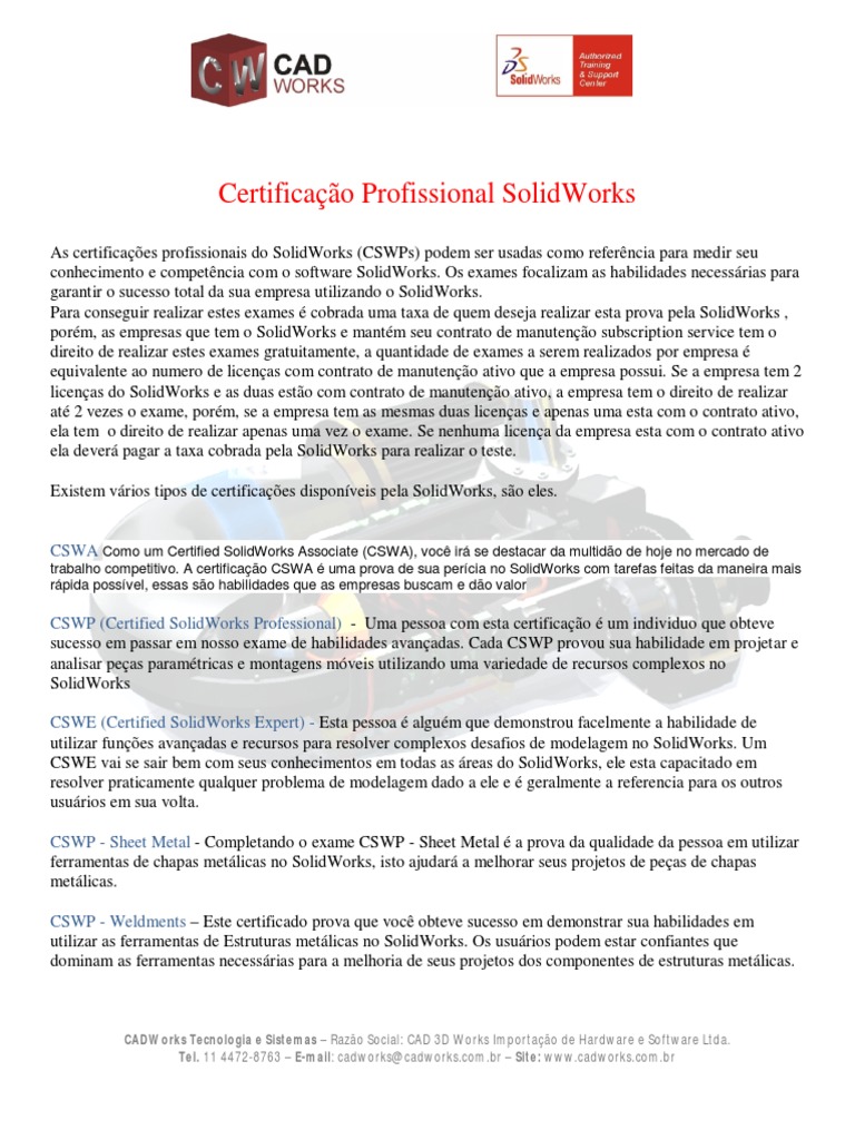 Certificações Profissionais SolidWorks | PDF | E-mail | Programas