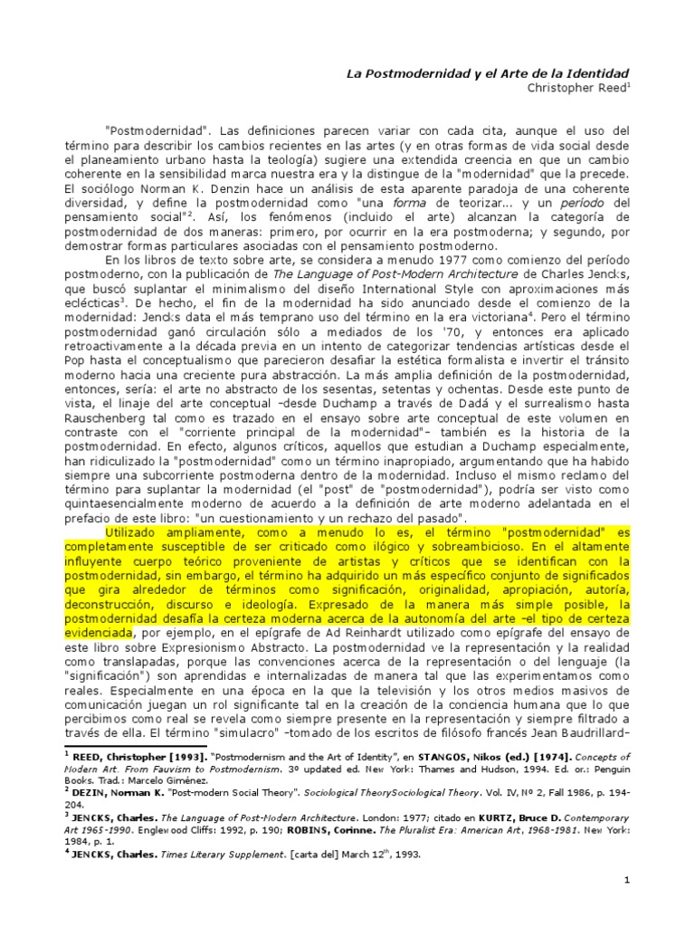 Reed-Postmodernidad y Arte de La Identidad | PDF | Homosexualidad ...