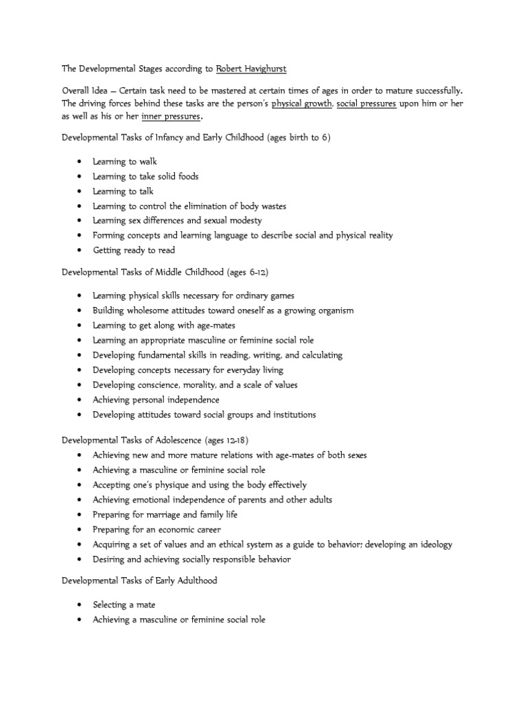 Havighurst's Developmental Stages Explained | PDF | Childhood | Human ...
