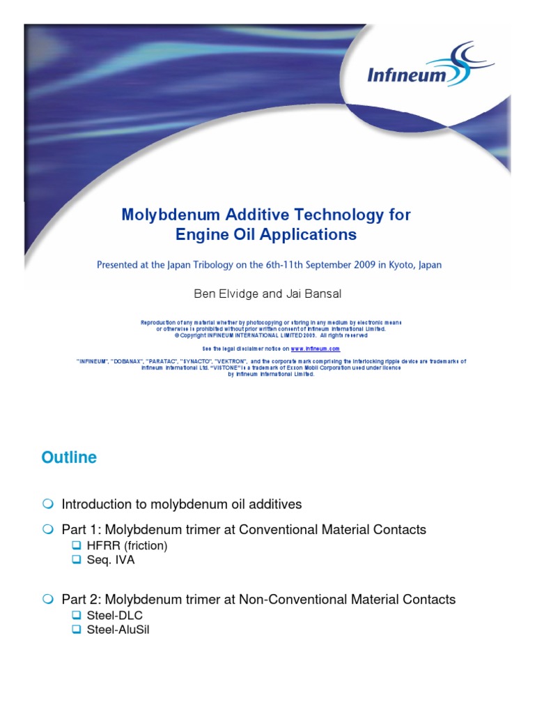 Molybdenum Additive Technology For Engine Oil Applications Japan