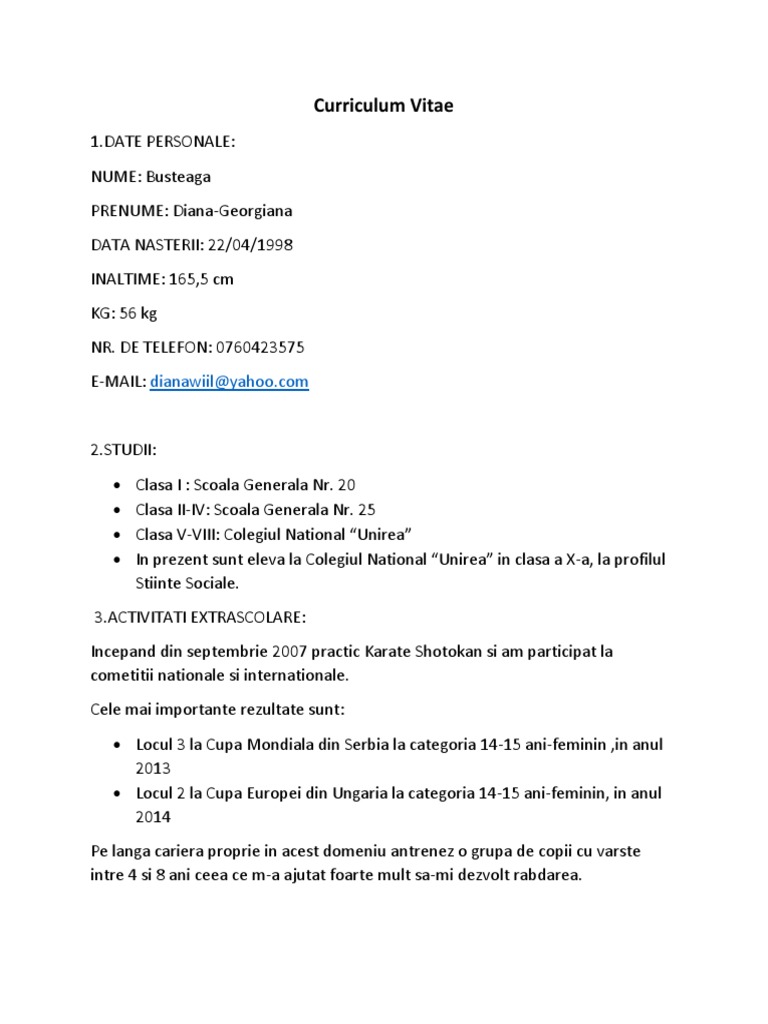 Exemplu De Cv Pt Elevi