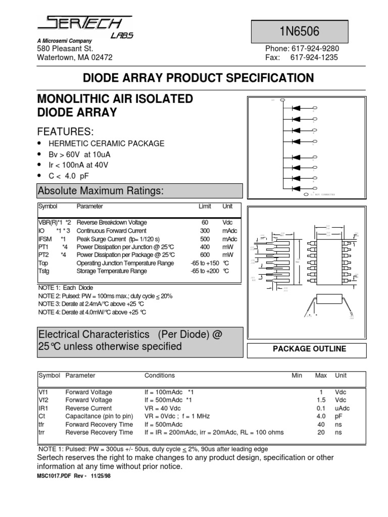 Diode Array Specs for Engineers | PDF | Science & Mathematics ...