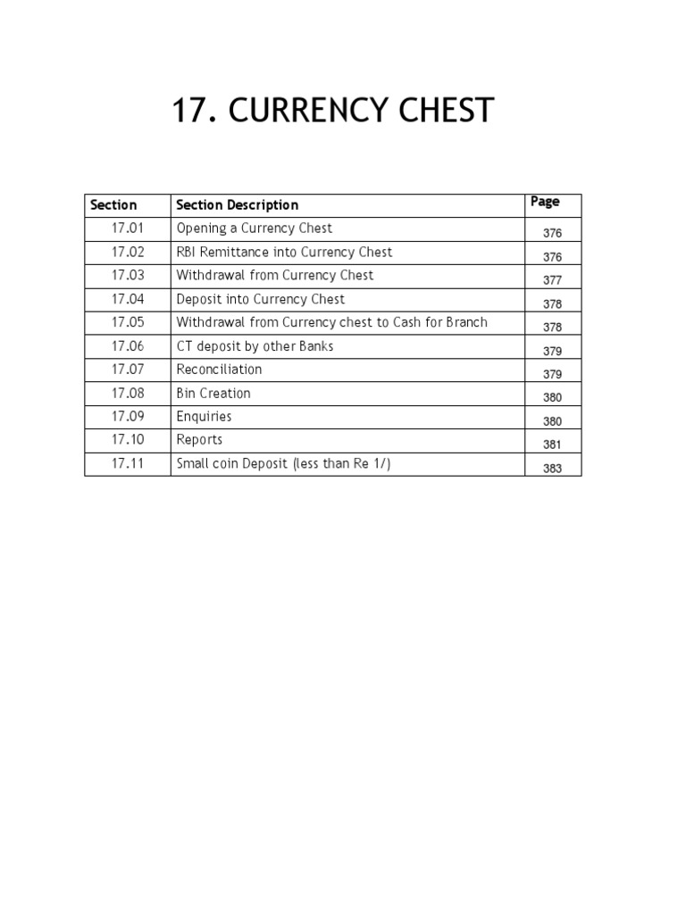 A Comprehensive Guide to Currency Chest Operations and Transactions in