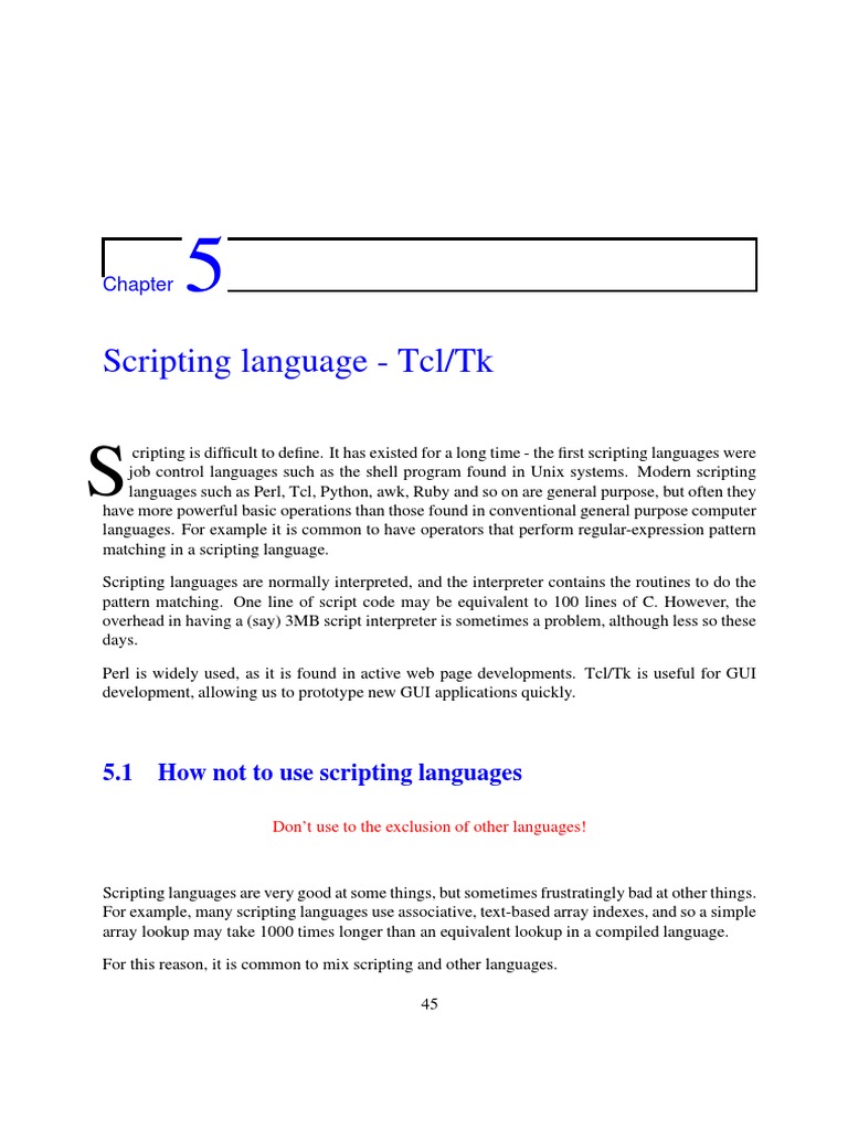 Scripting Language - TCL/TK: 5.1 How Not To Use Scripting Languages ...