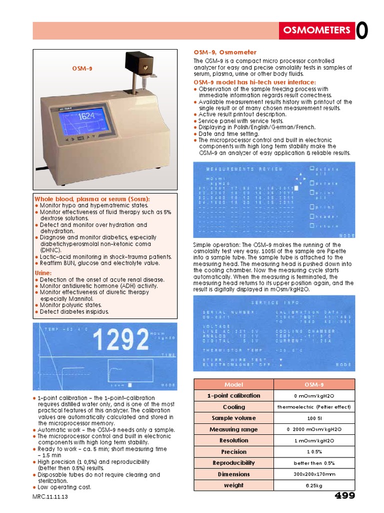 Osmometers OSM9 OSM9 Model Has HiTech User Interface PDF