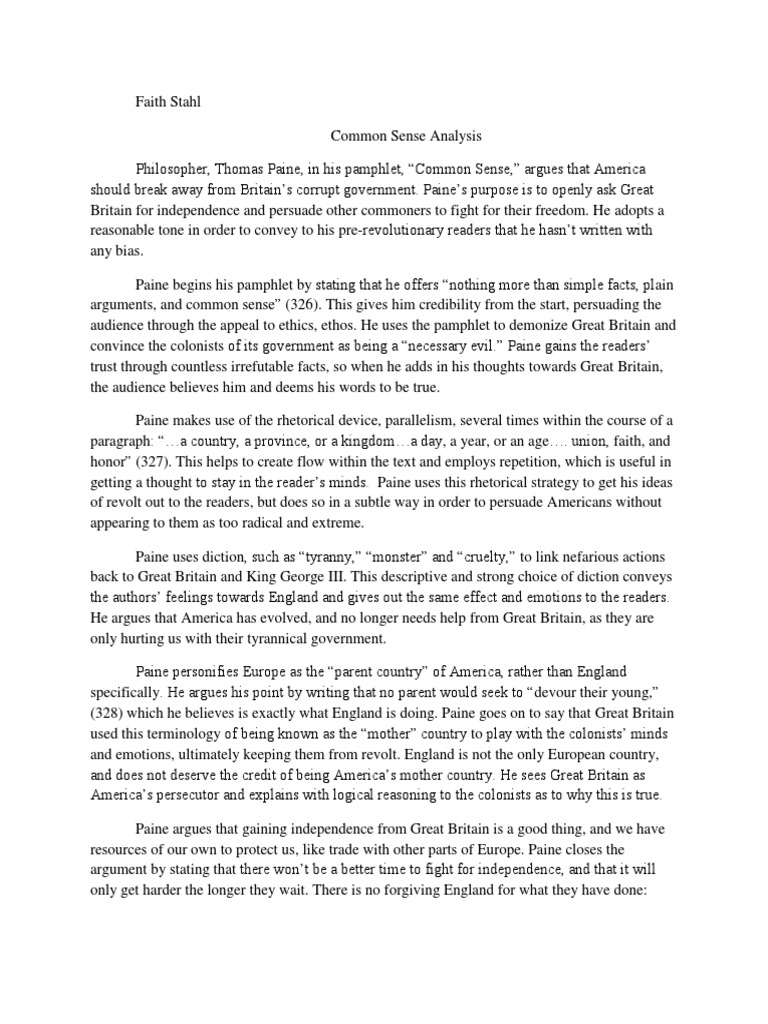 Common Sense Analysis | PDF | Common Sense | Kingdom Of Great Britain