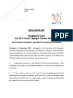 Singapore's Bid For 2010 Youth Olympic Games Advances, Press Release, 18 Sep 2007