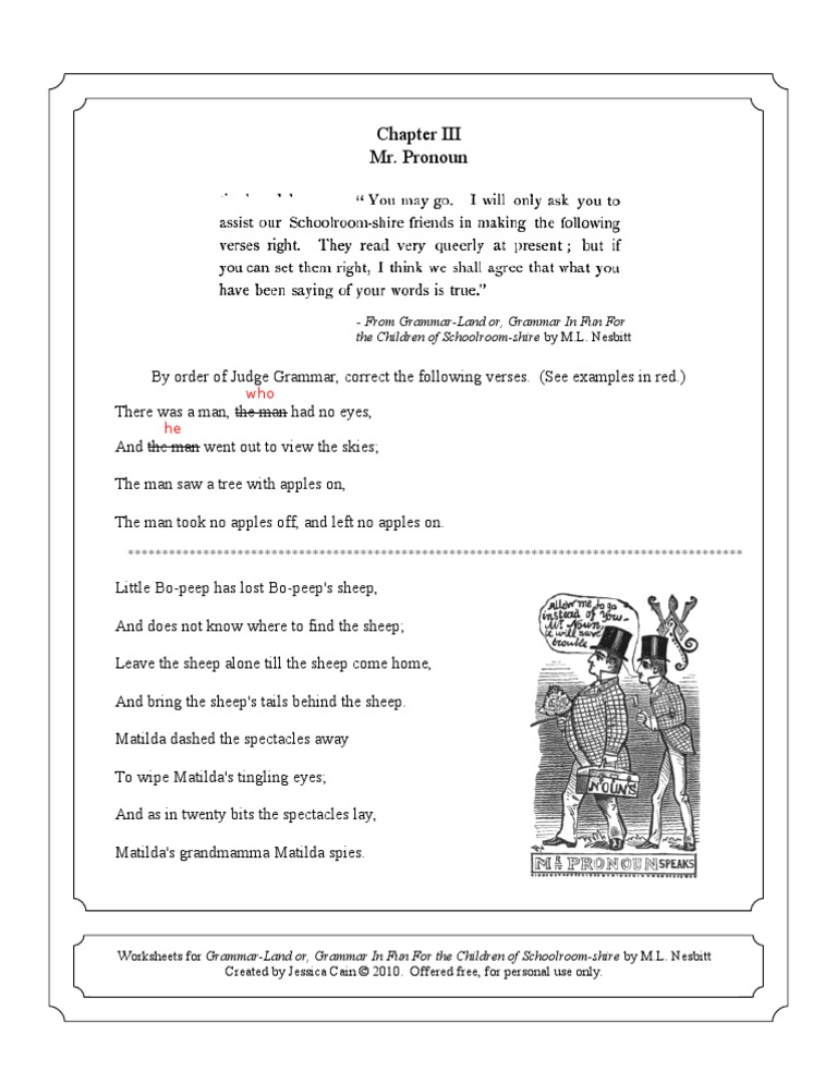 Worksheet 3 for GrammarLand or, Grammar in Fun for the Children of