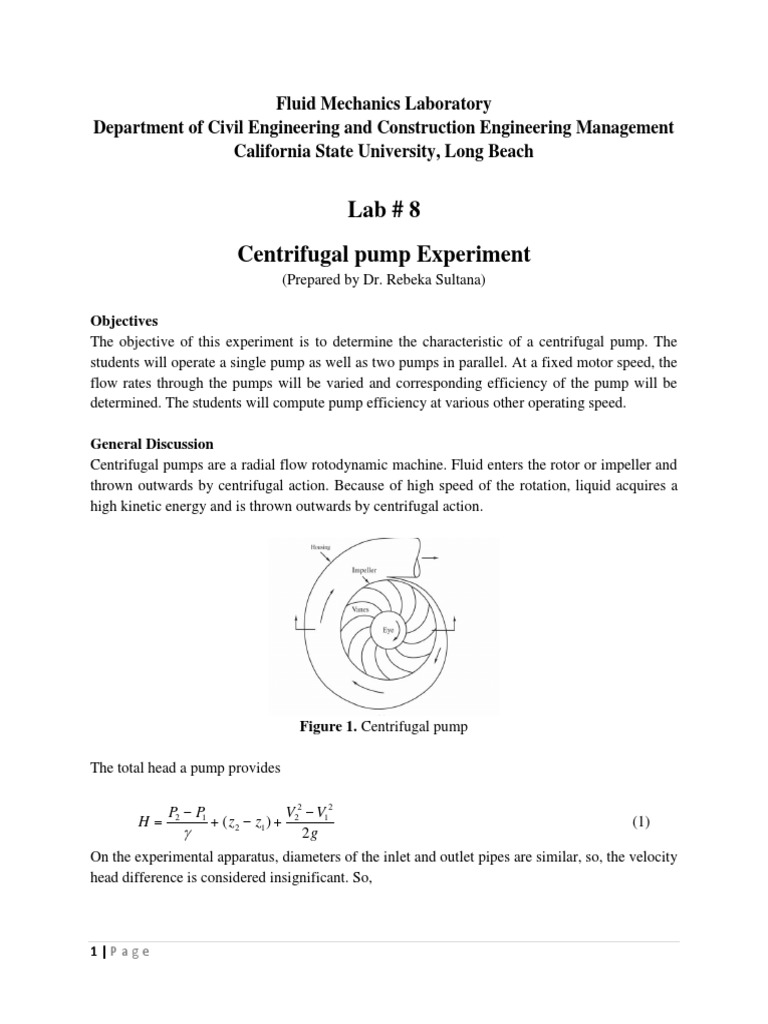 Lab 8Centrifugal Pump ExperimentMethod PDF Pump Liquids