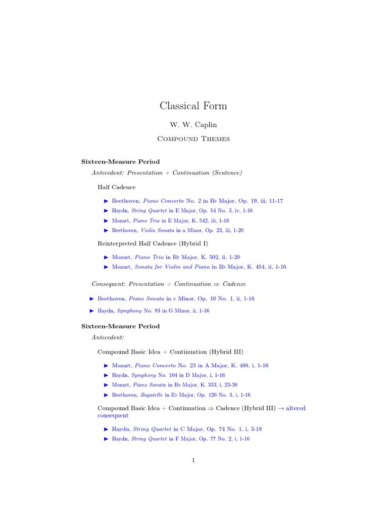 Classical Form: W. W. Caplin Compound Themes | PDF