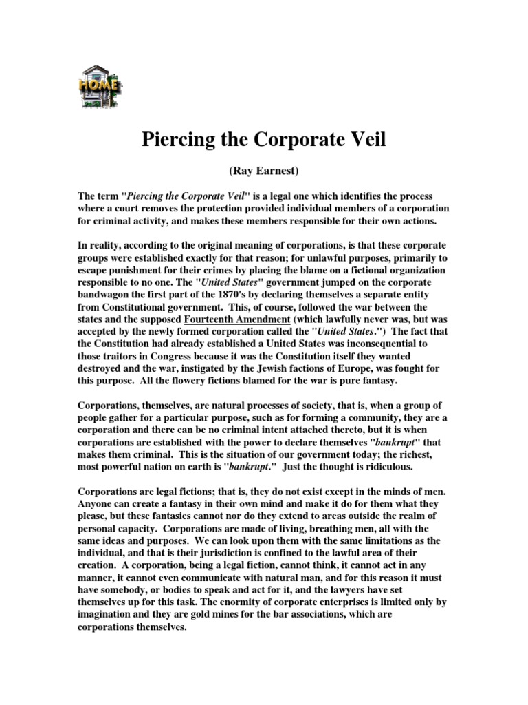 Piercing Corporate Veil PDF Deposit Account Piercing The