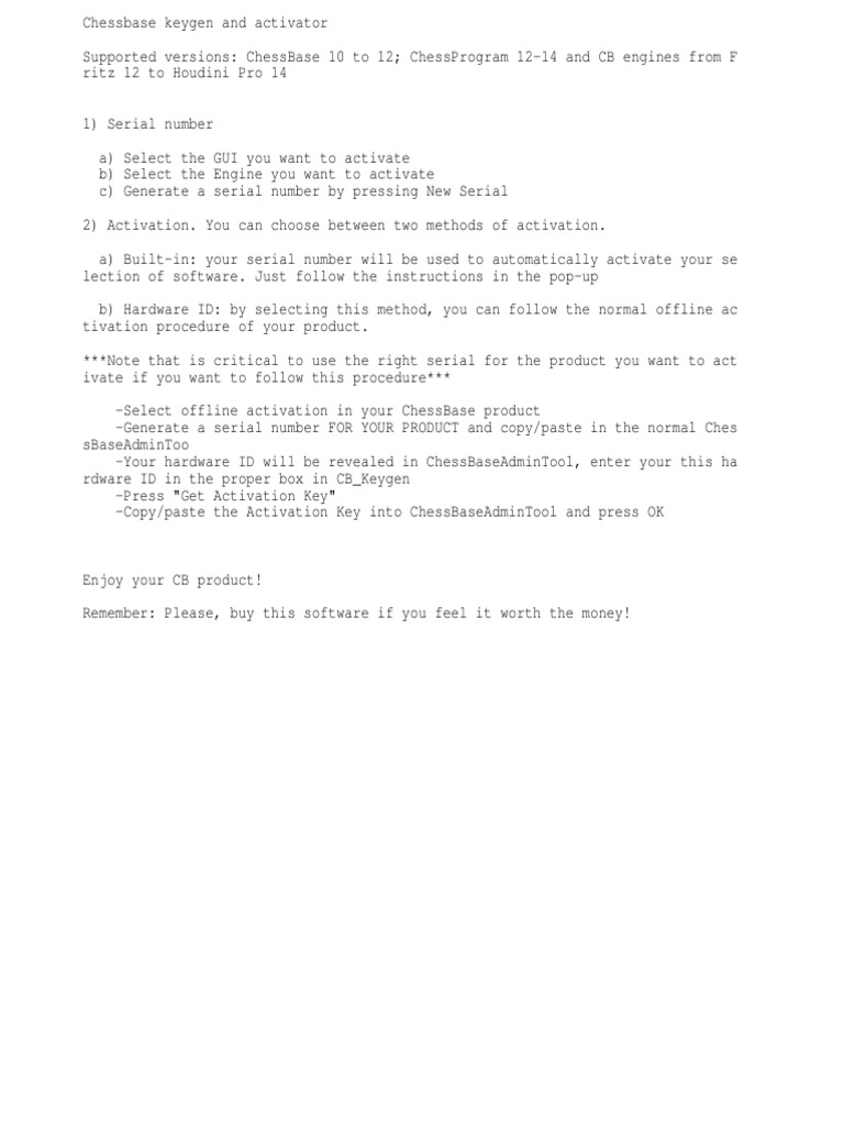 software - How do I activate ChessBase 12 with a serial number? It