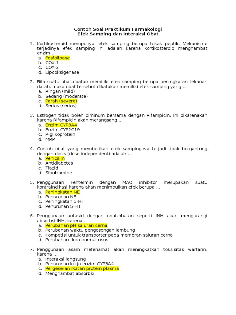 Contoh Soal Praktikum Farmakologi