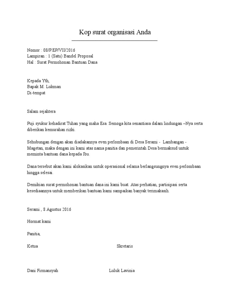 Contoh Surat Permohonan Proposal Contoh Surat Permohonan Proposal