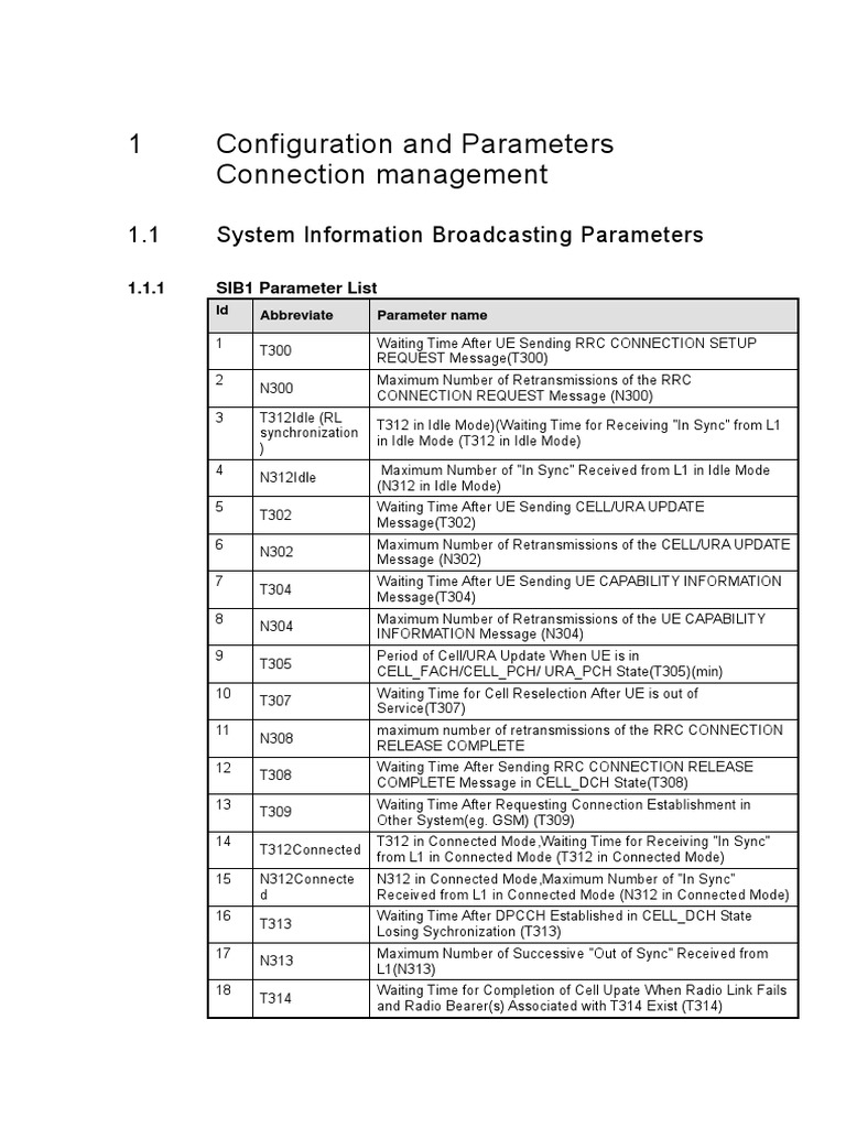 RRC Connection Management Parameters | PDF | Mobile Technology ...