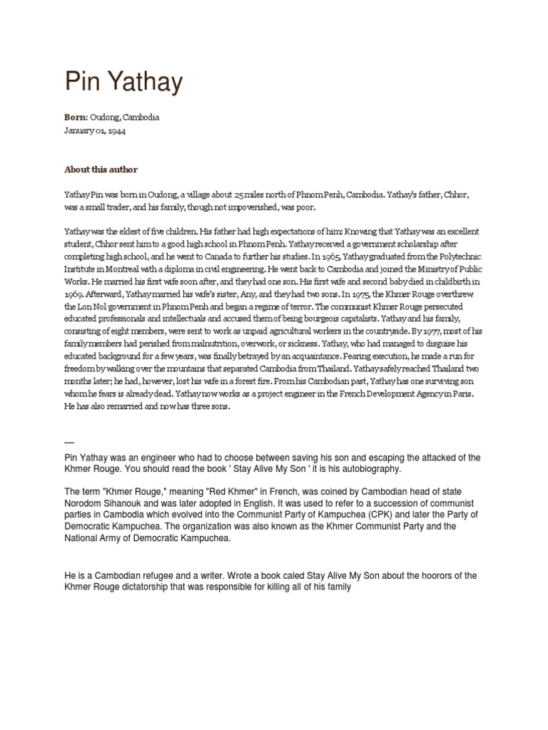 Pin Yathay PDF Cambodia Khmer Rouge