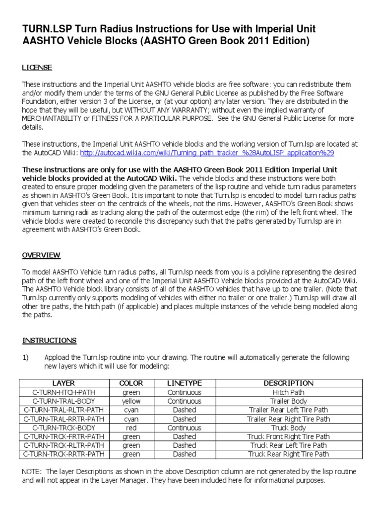 AASHTO Turn Radius Modeling in AutoCAD | PDF | Trailer (Vehicle) | Truck