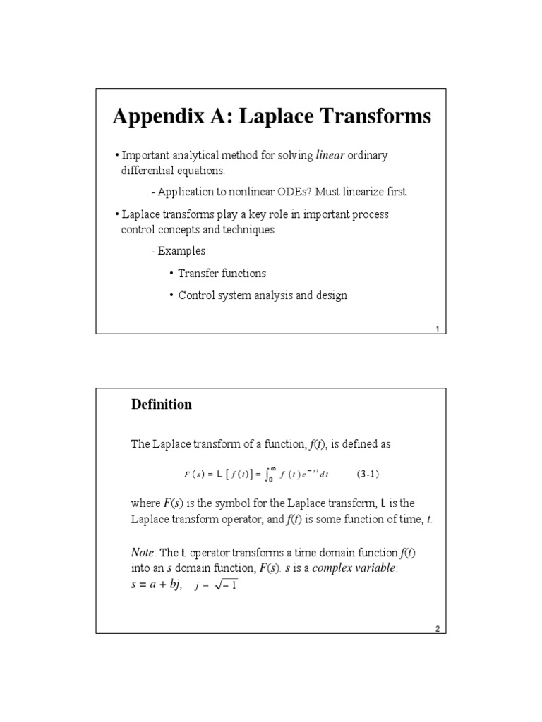 Appendix A: Laplace Transforms | PDF | Laplace Transform | Ordinary ...