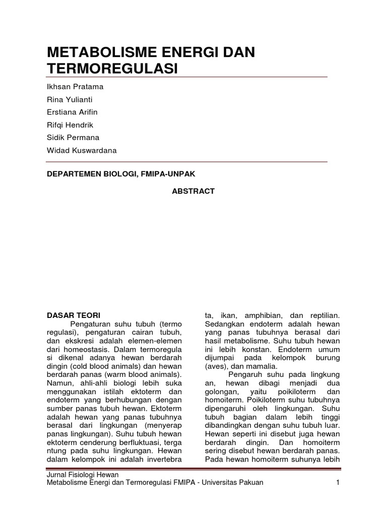  JURNAL  TERMOREGULASI PADA HEWAN  PDF 