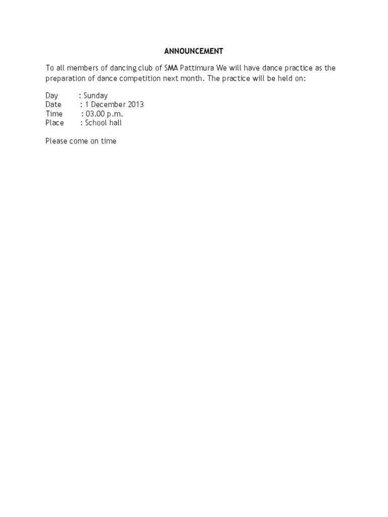 Contoh Pengumuman dalam bahasa inggris. Schools